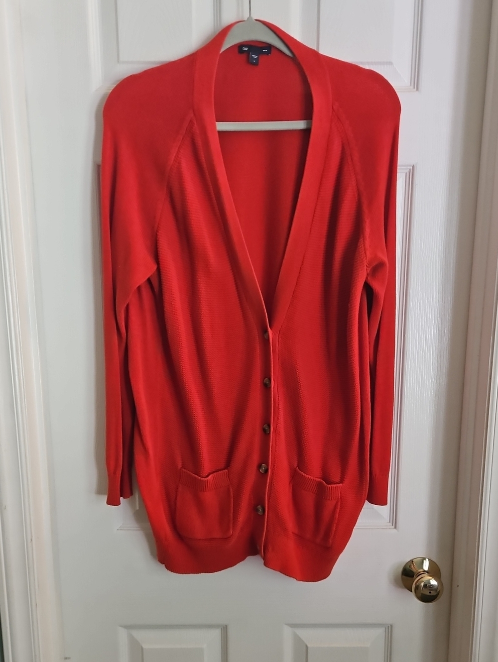 GAP Bright Red Longline Button-Front Cardigan Womens Large W/ Pockets